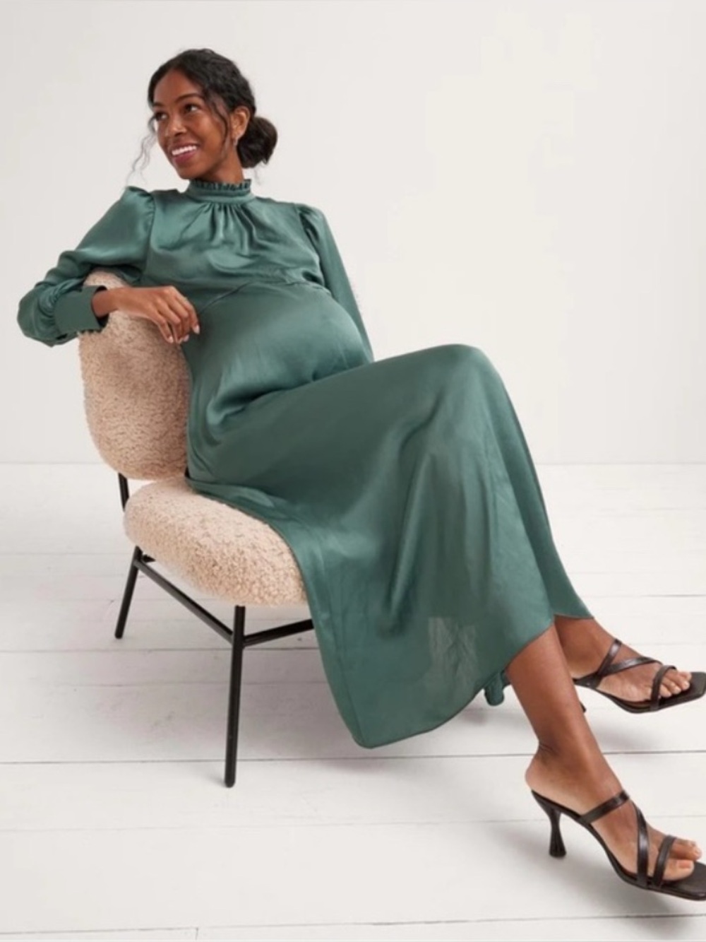 HATCH Maternity The Robin High Neck Midi Dress Size 1 Small in Dark Forest Green